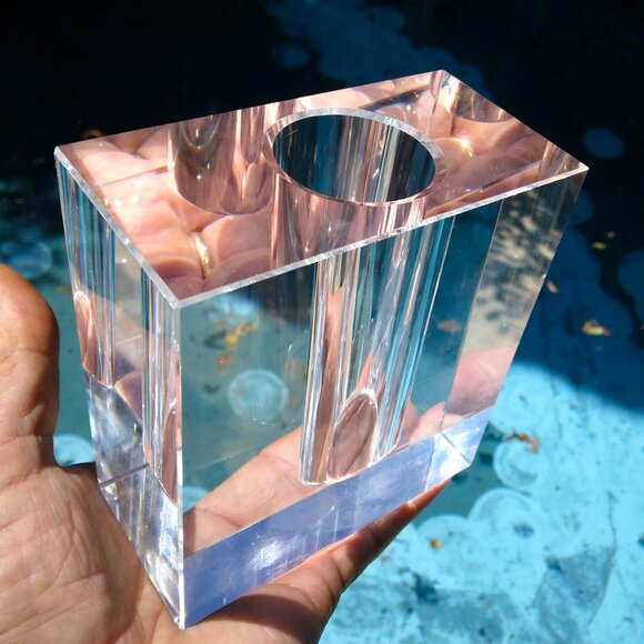 MCM Style TIZO Solid Heavy Lead Crystal Rectangular Bud Vase - Picture 2 of 12